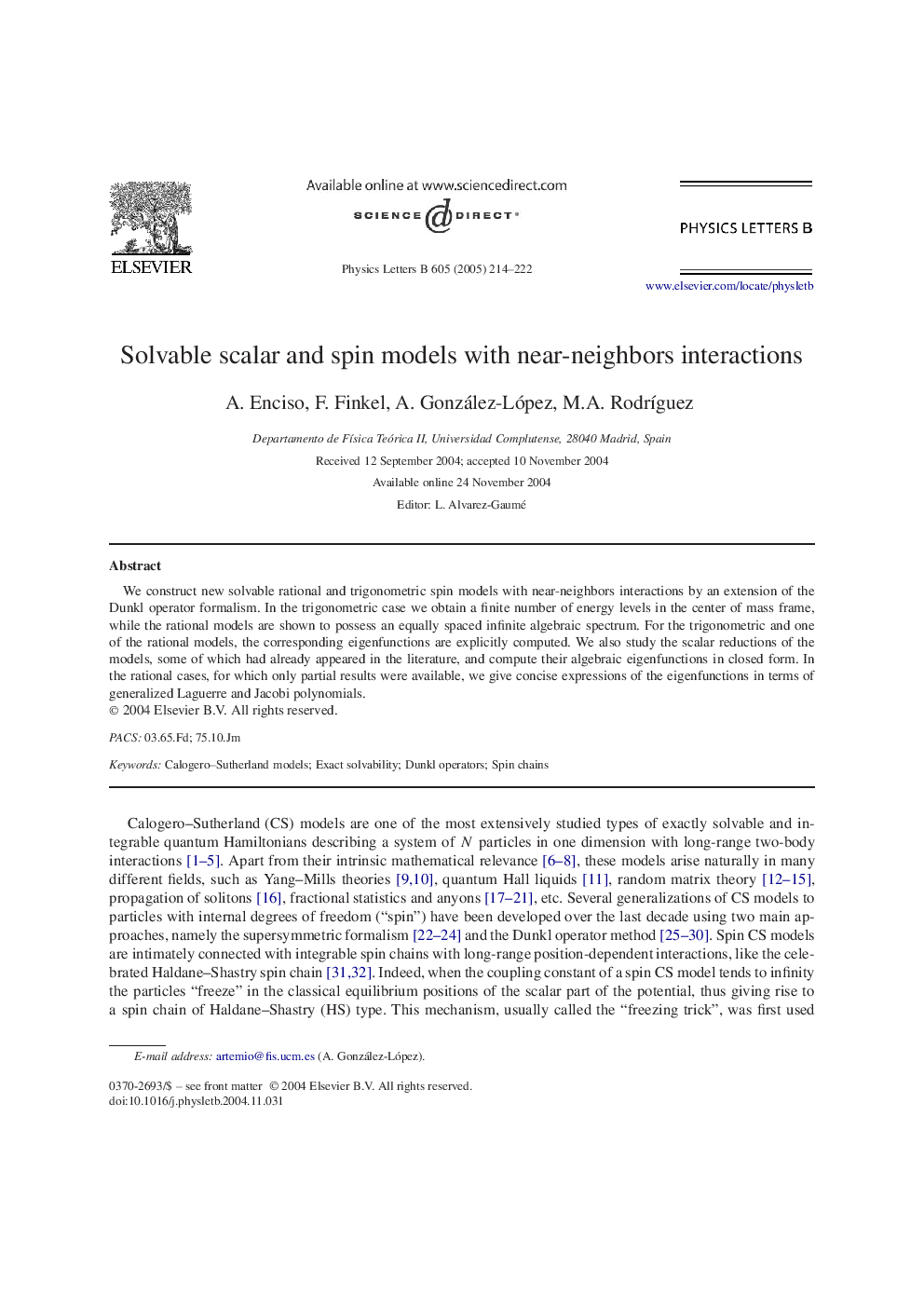 Solvable scalar and spin models with near-neighbors interactions