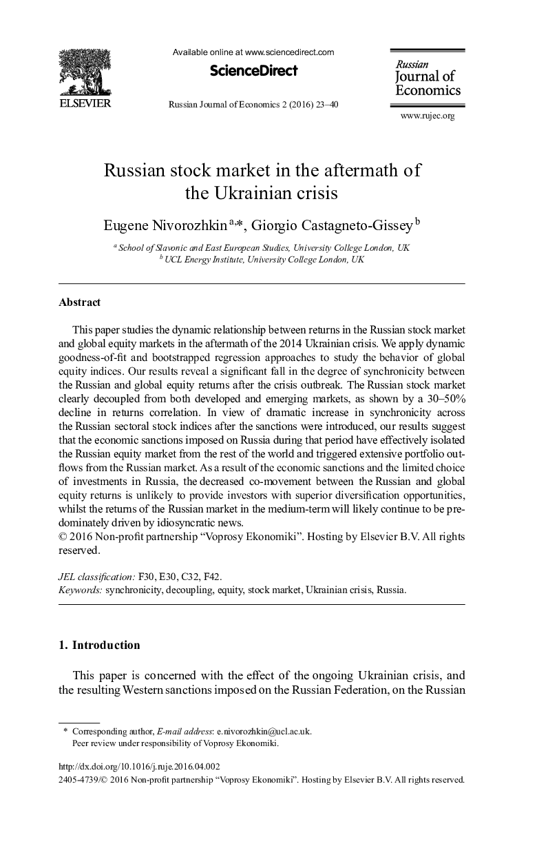Russian stock market in the aftermath of the Ukrainian crisis 