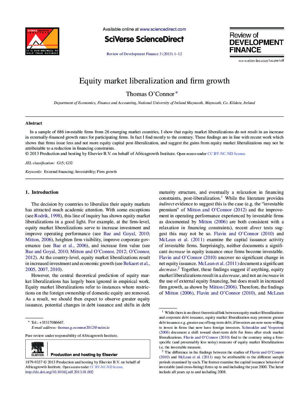 Equity market liberalization and firm growth 