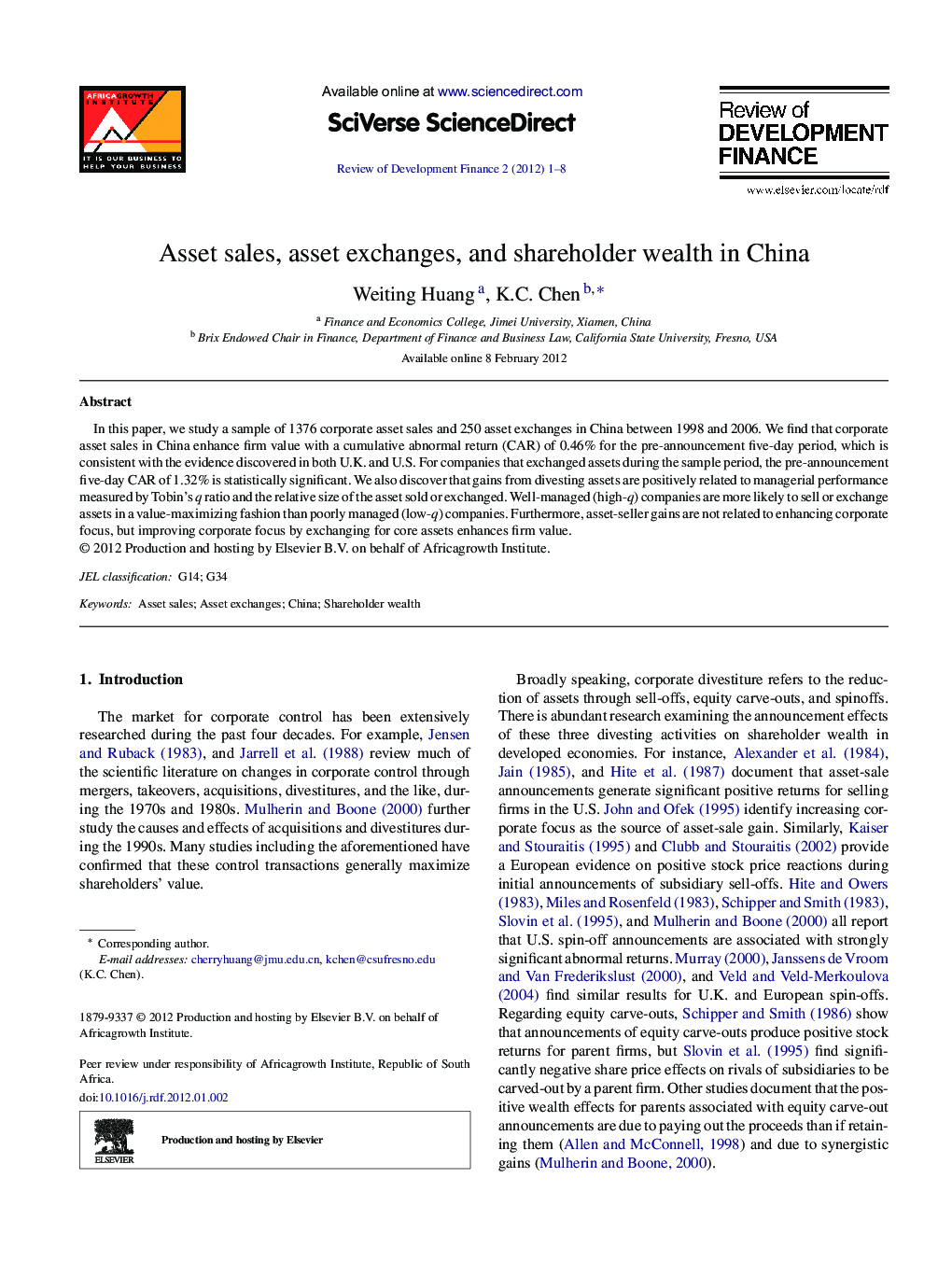 Asset sales, asset exchanges, and shareholder wealth in China