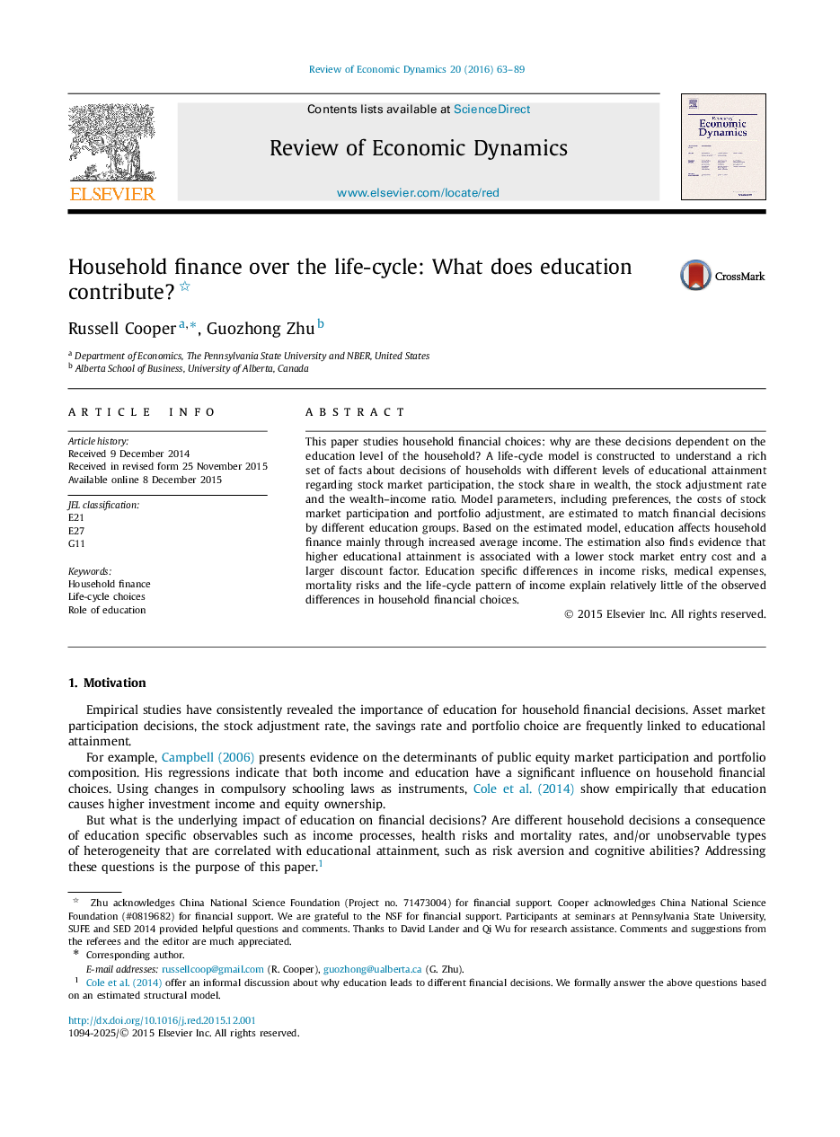 Household finance over the life-cycle: What does education contribute? 