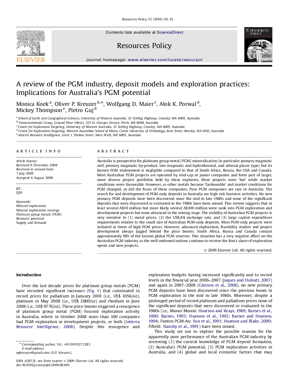 A review of the PGM industry, deposit models and exploration practices: Implications for Australia's PGM potential