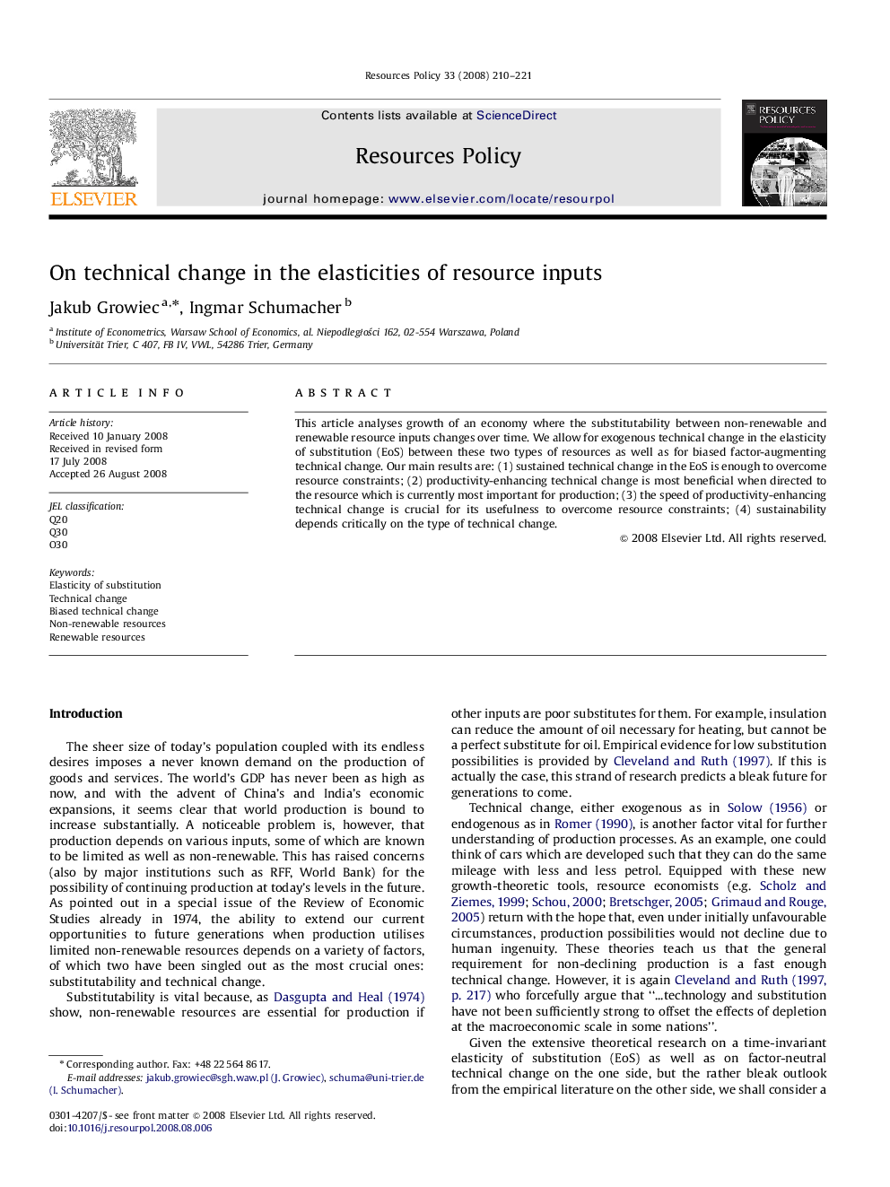 On technical change in the elasticities of resource inputs