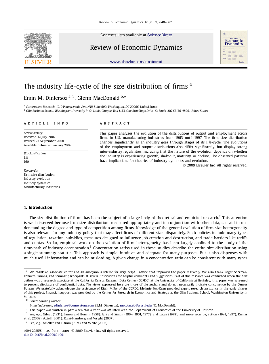 The industry life-cycle of the size distribution of firms 