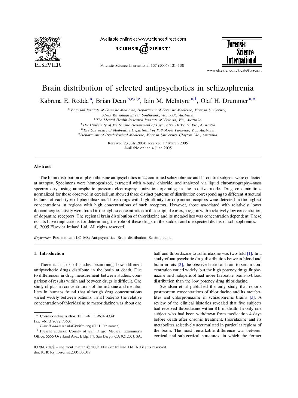 Brain distribution of selected antipsychotics in schizophrenia