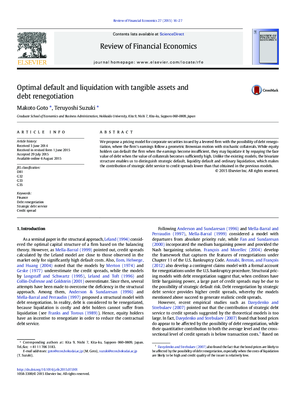 Optimal default and liquidation with tangible assets and debt renegotiation