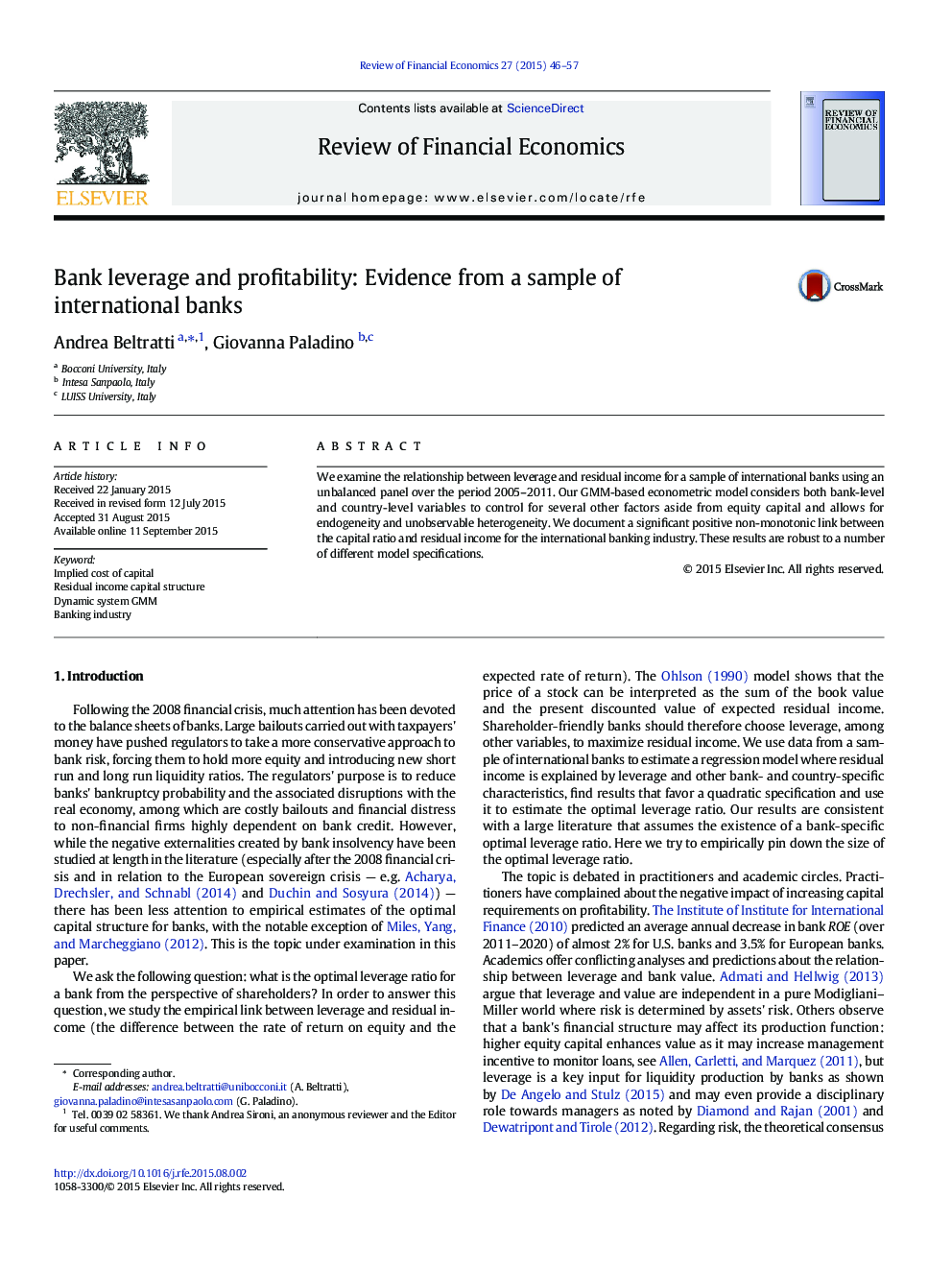 Bank leverage and profitability: Evidence from a sample of international banks