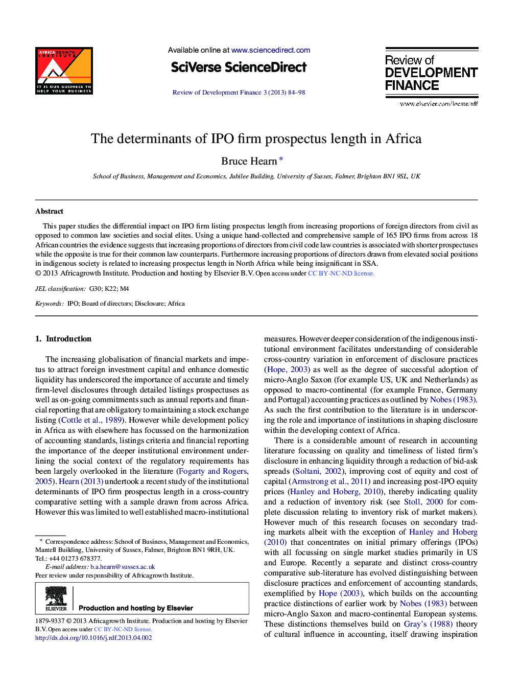 The determinants of IPO firm prospectus length in Africa 