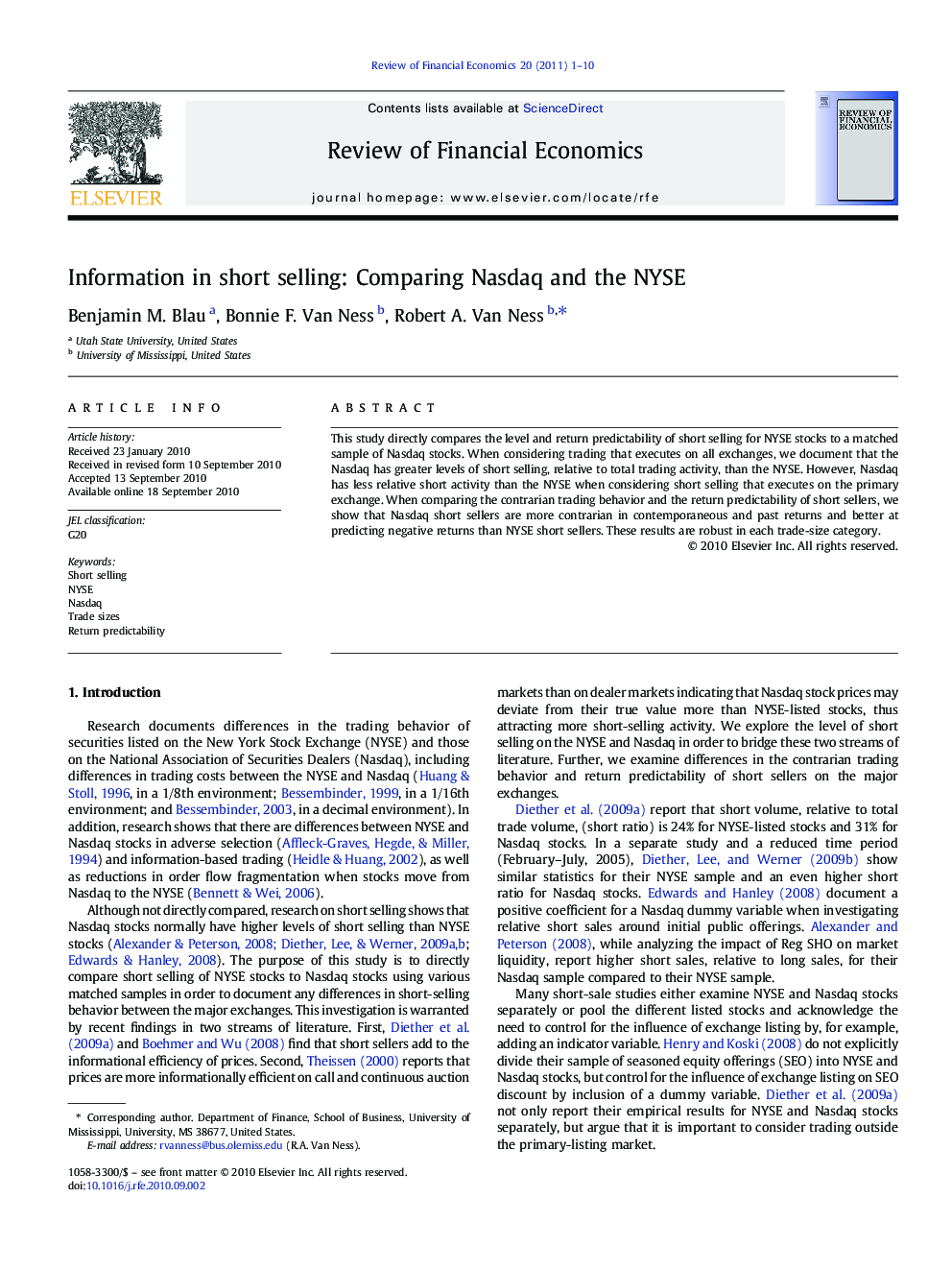 Information in short selling: Comparing Nasdaq and the NYSE