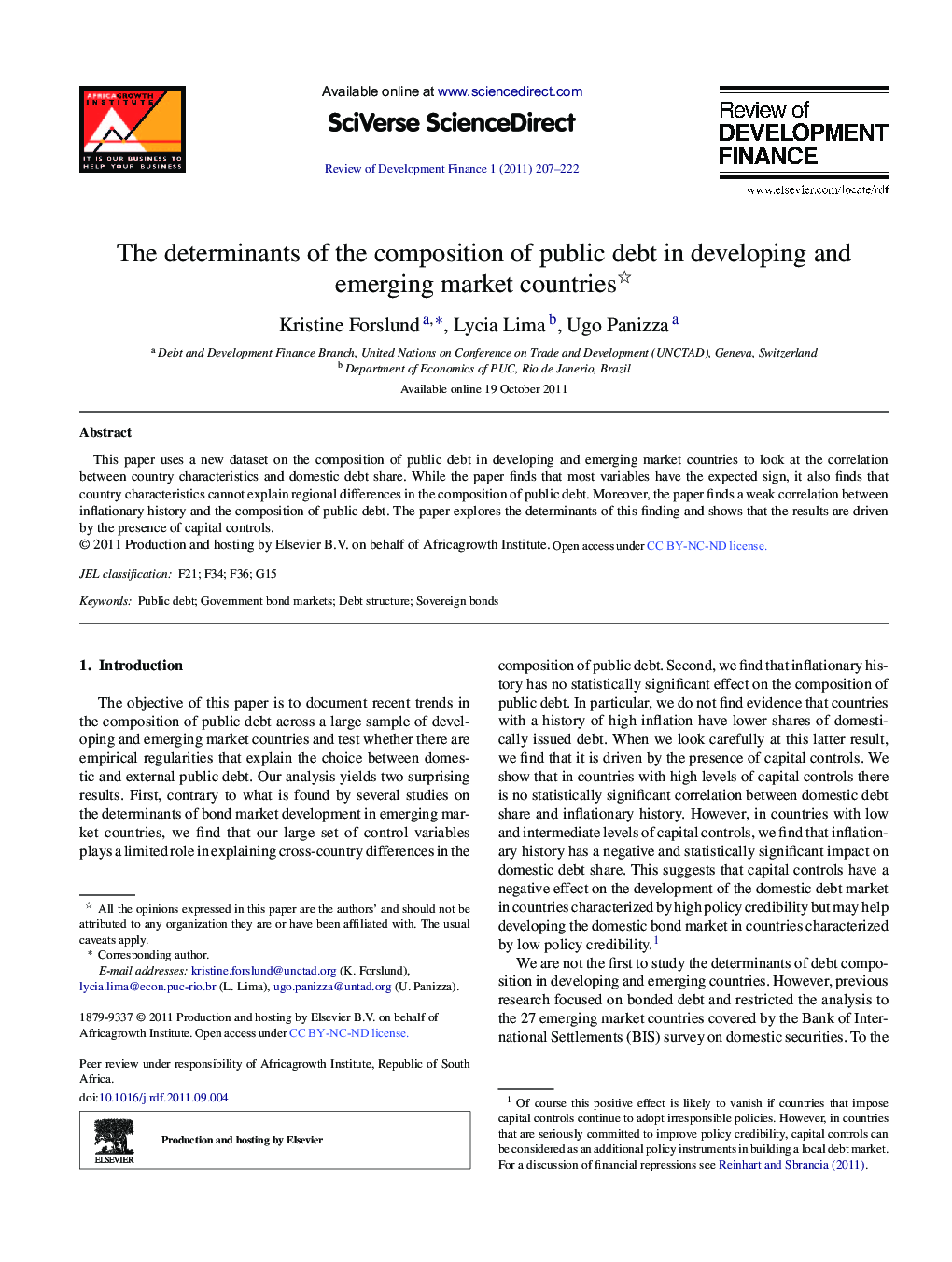 The determinants of the composition of public debt in developing and emerging market countries 