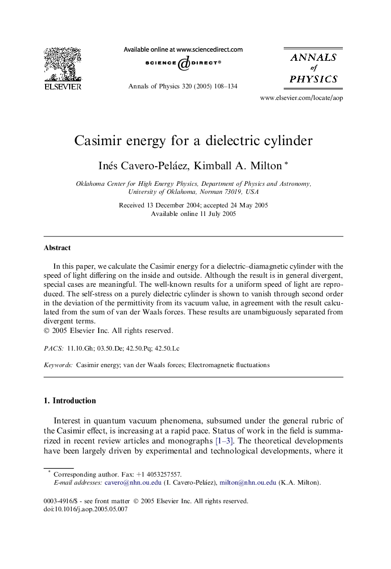 Casimir energy for a dielectric cylinder