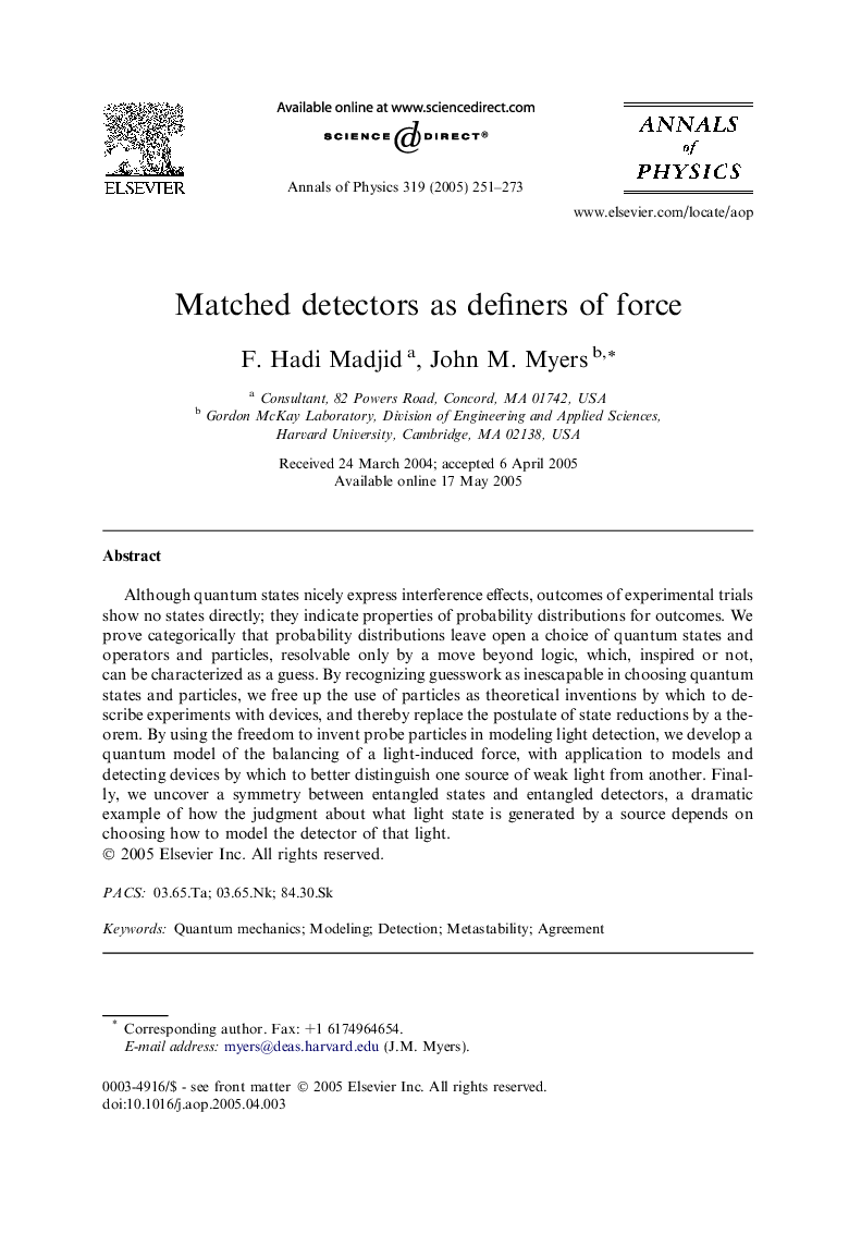 Matched detectors as definers of force