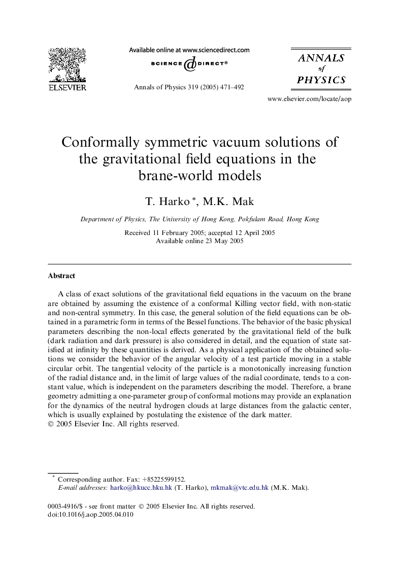 Conformally symmetric vacuum solutions of the gravitational field equations in the brane-world models