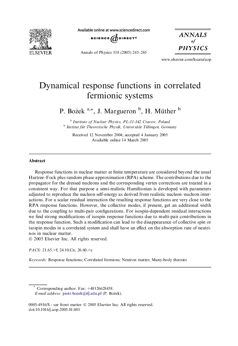 Dynamical response functions in correlated fermionic systems