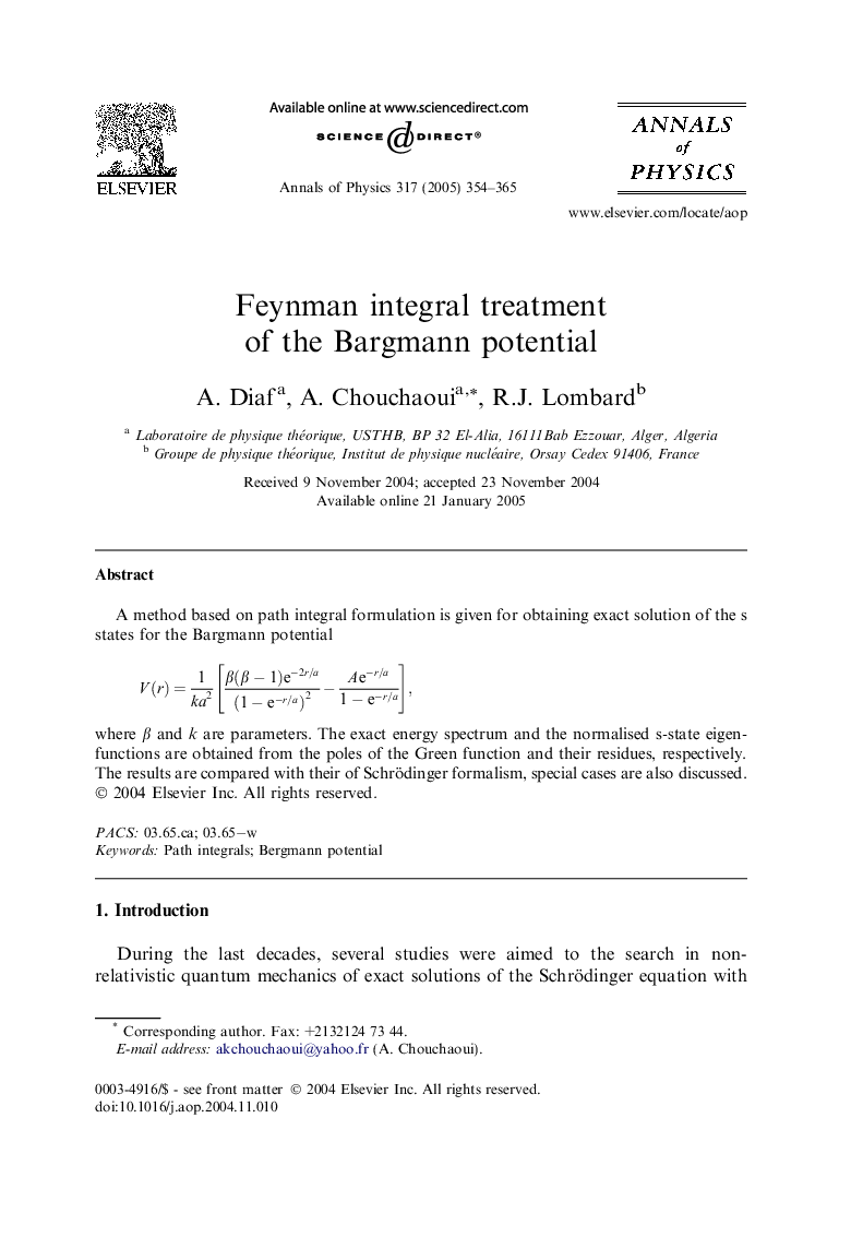 Feynman integral treatment of the Bargmann potential