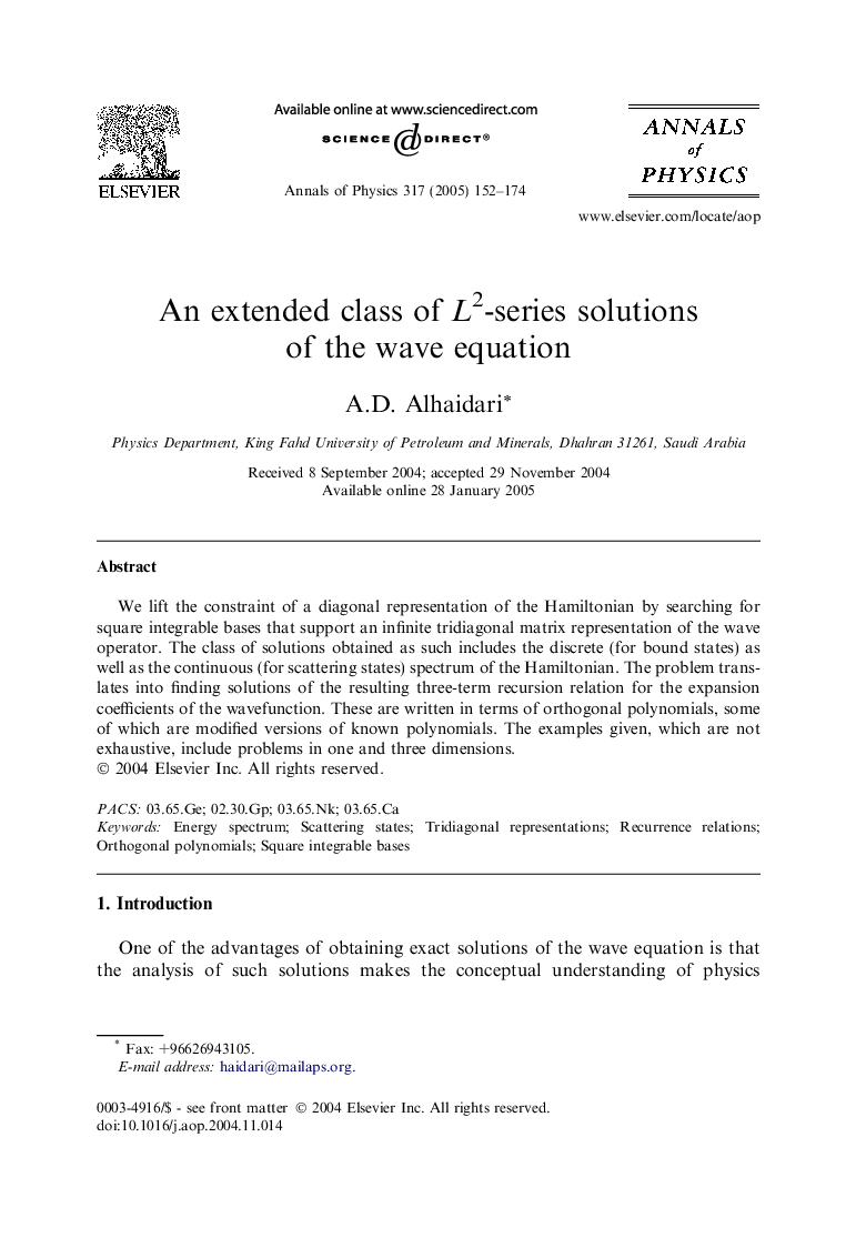 An extended class of L2-series solutions of the wave equation