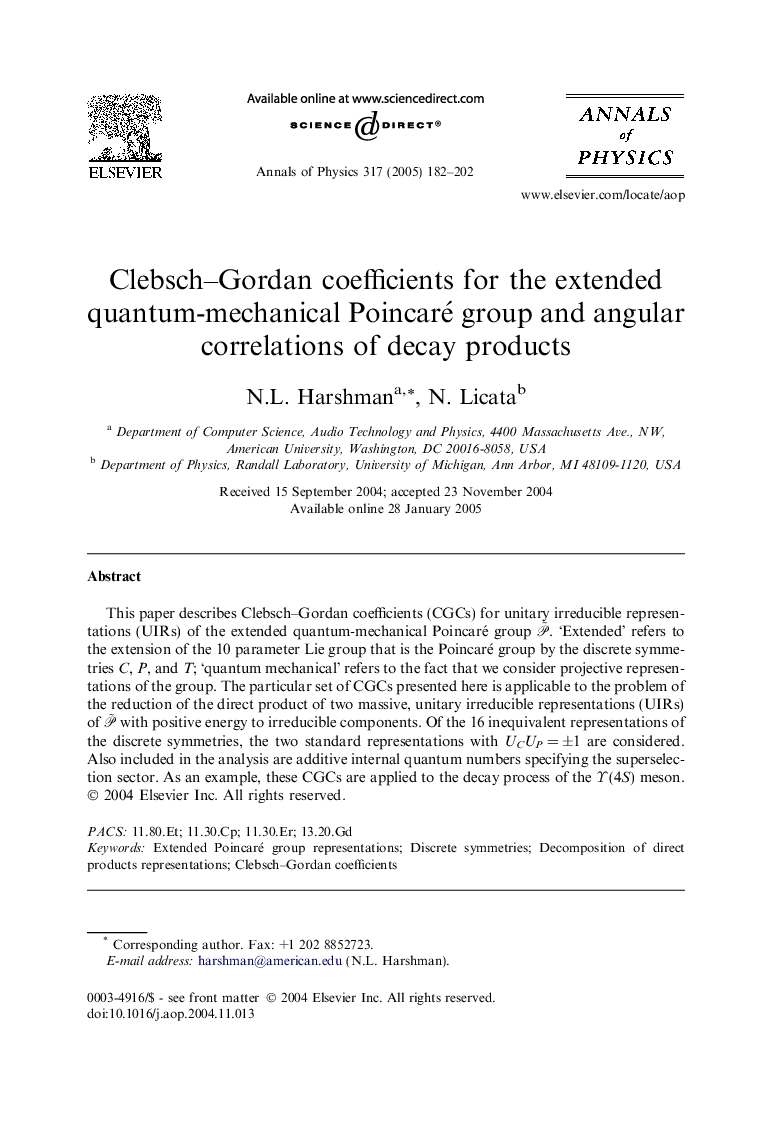 Clebsch-Gordan coefficients for the extended quantum-mechanical Poincaré group and angular correlations of decay products