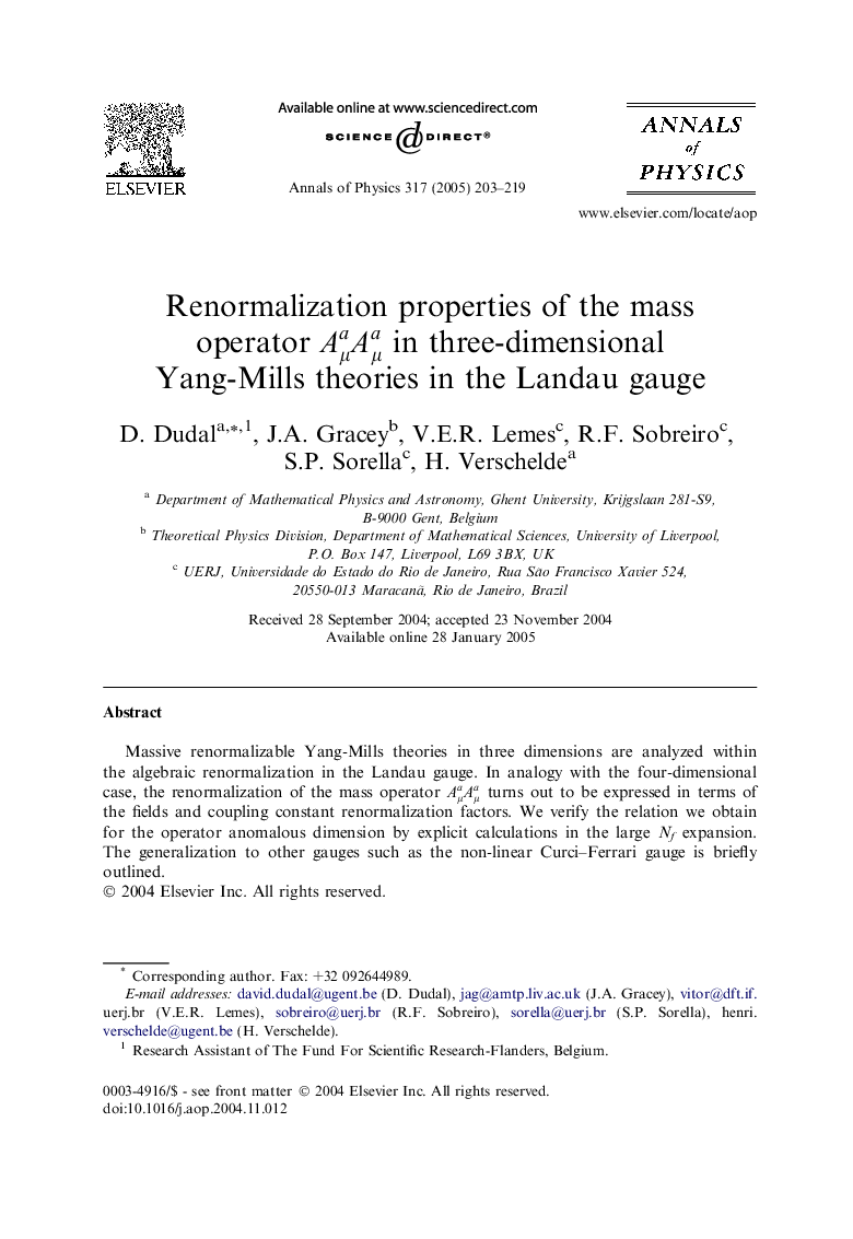 Renormalization properties of the mass operator AÎ¼aAÎ¼a in three-dimensional Yang-Mills theories in the Landau gauge