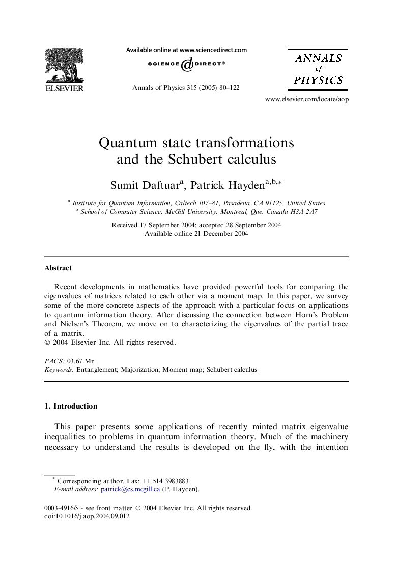 Quantum state transformations and the Schubert calculus