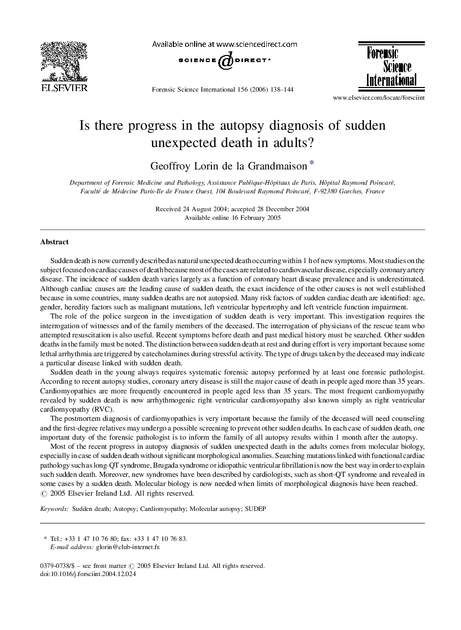 Is there progress in the autopsy diagnosis of sudden unexpected death in adults?