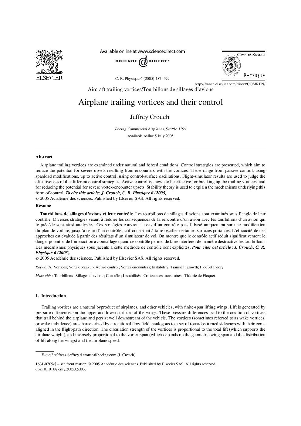 Airplane trailing vortices and their control