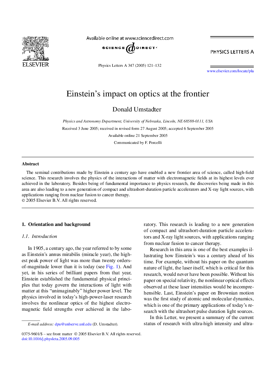 Einstein's impact on optics at the frontier