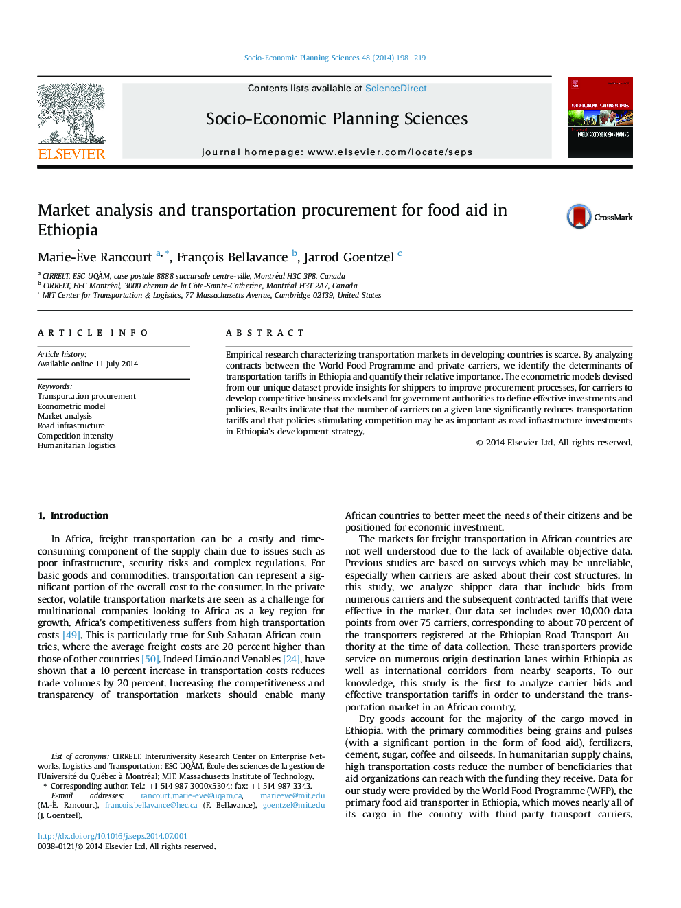 Market analysis and transportation procurement for food aid in Ethiopia