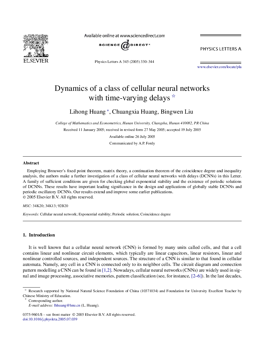 Dynamics of a class of cellular neural networks with time-varying delays