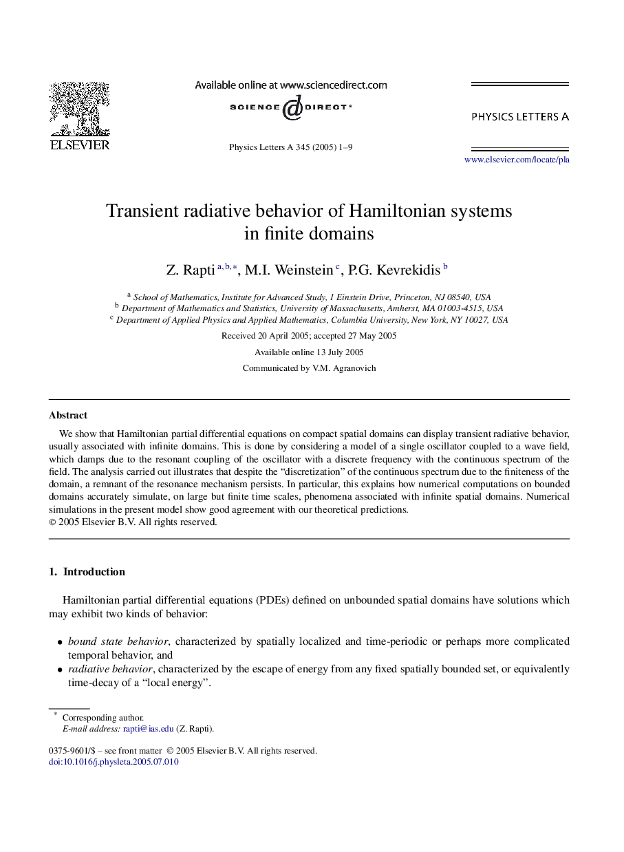 Transient radiative behavior of Hamiltonian systems in finite domains