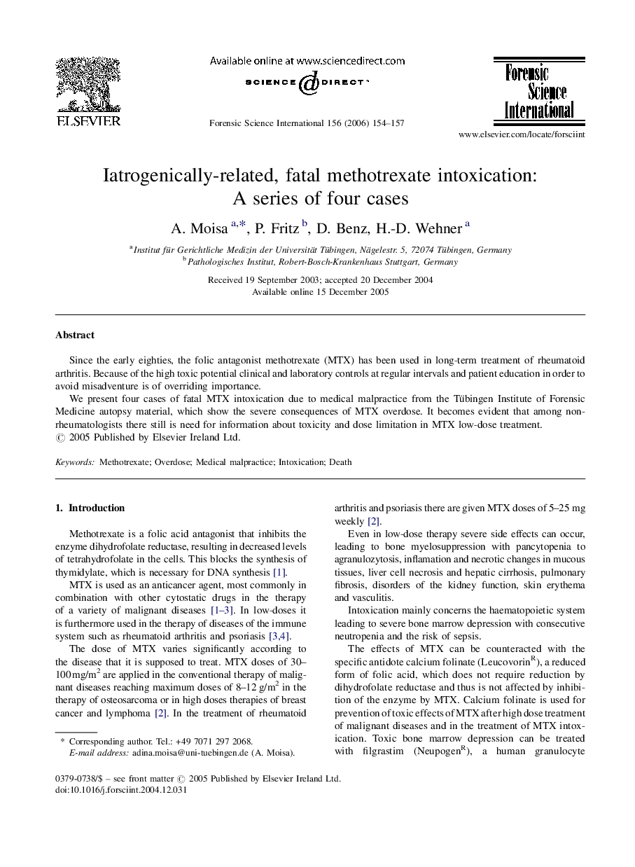 Iatrogenically-related, fatal methotrexate intoxication: A series of four cases