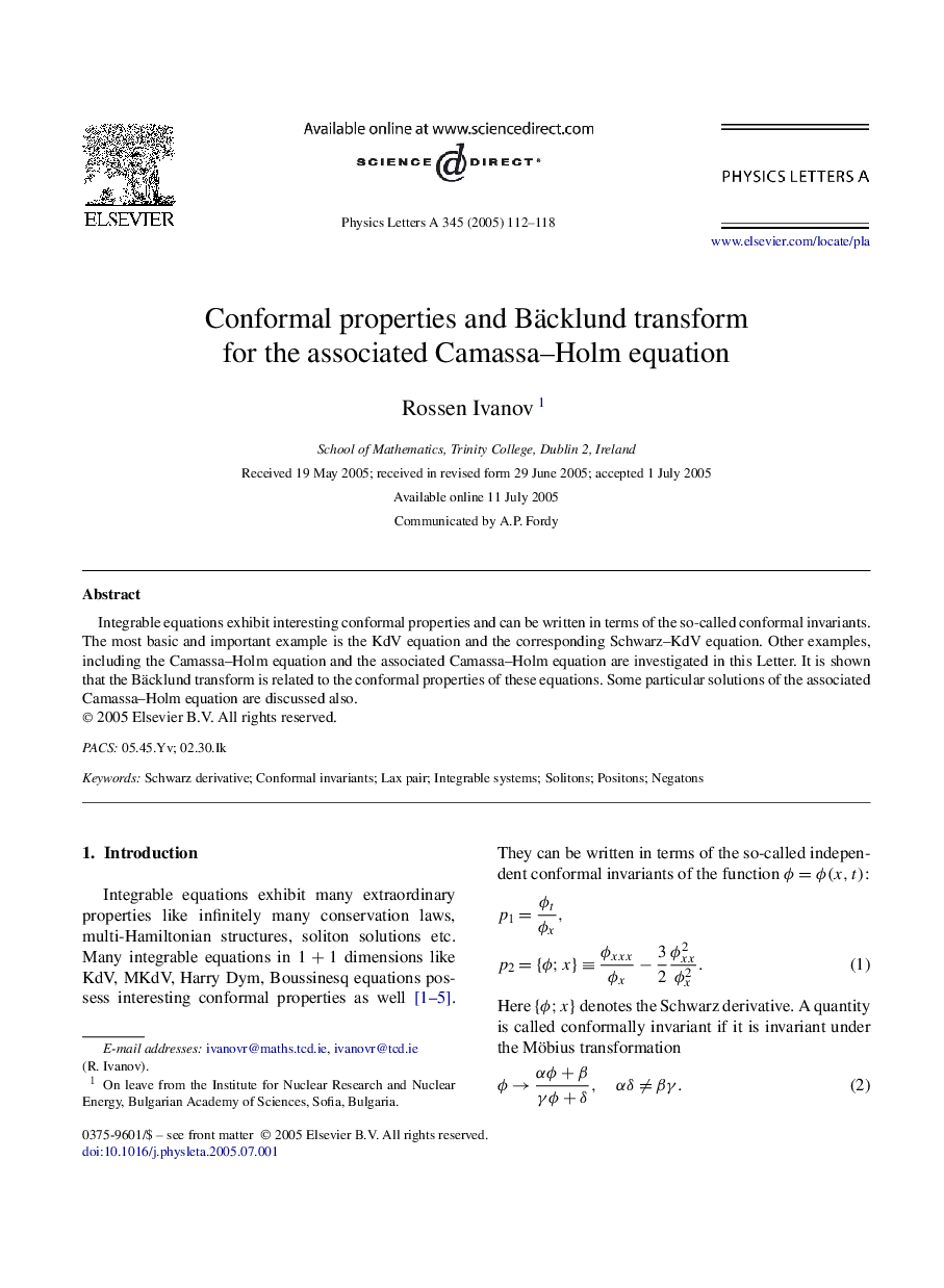 Conformal properties and Bäcklund transform for the associated Camassa-Holm equation