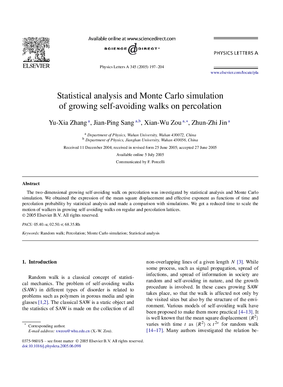 Statistical analysis and Monte Carlo simulation of growing self-avoiding walks on percolation