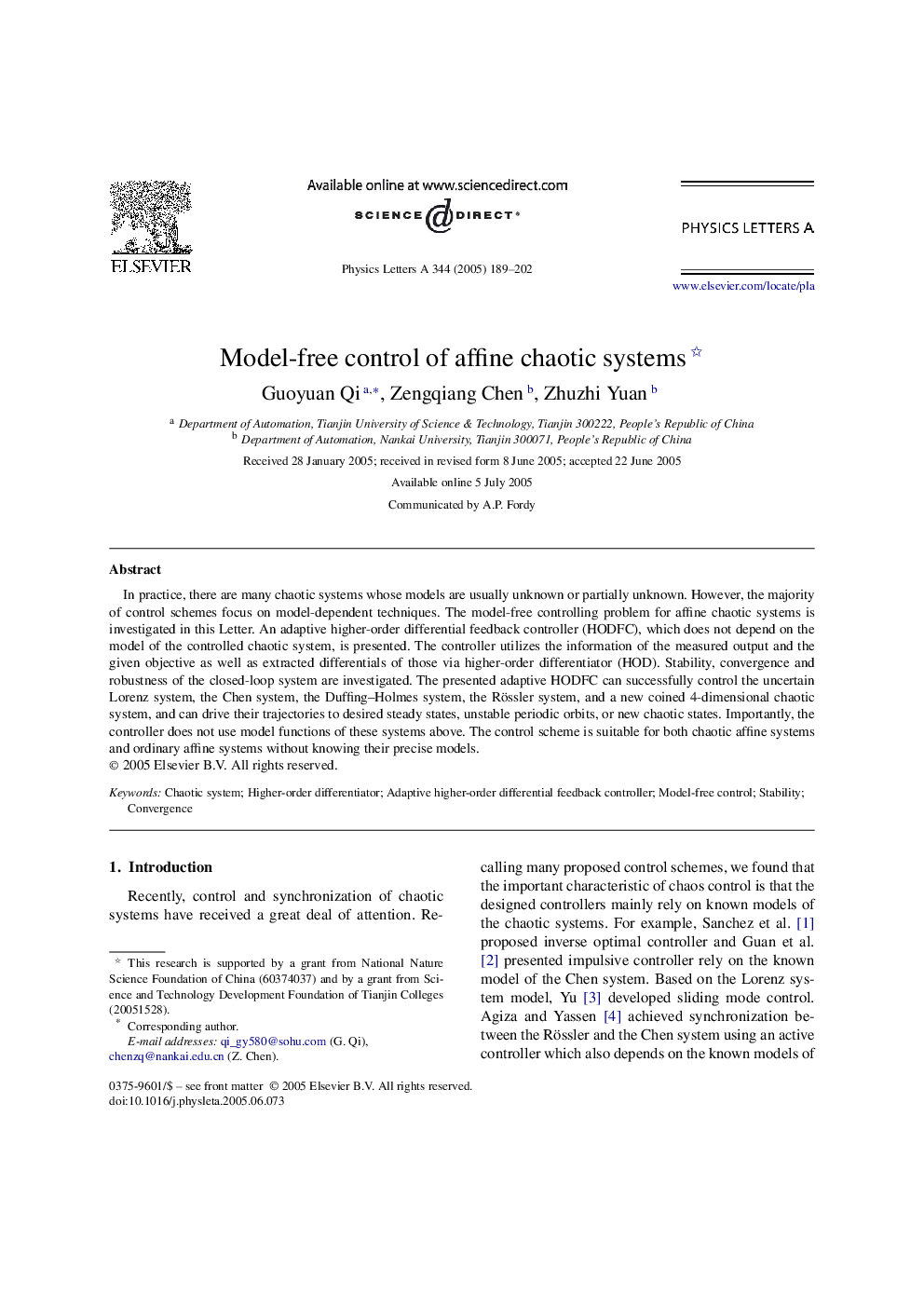 Model-free control of affine chaotic systems