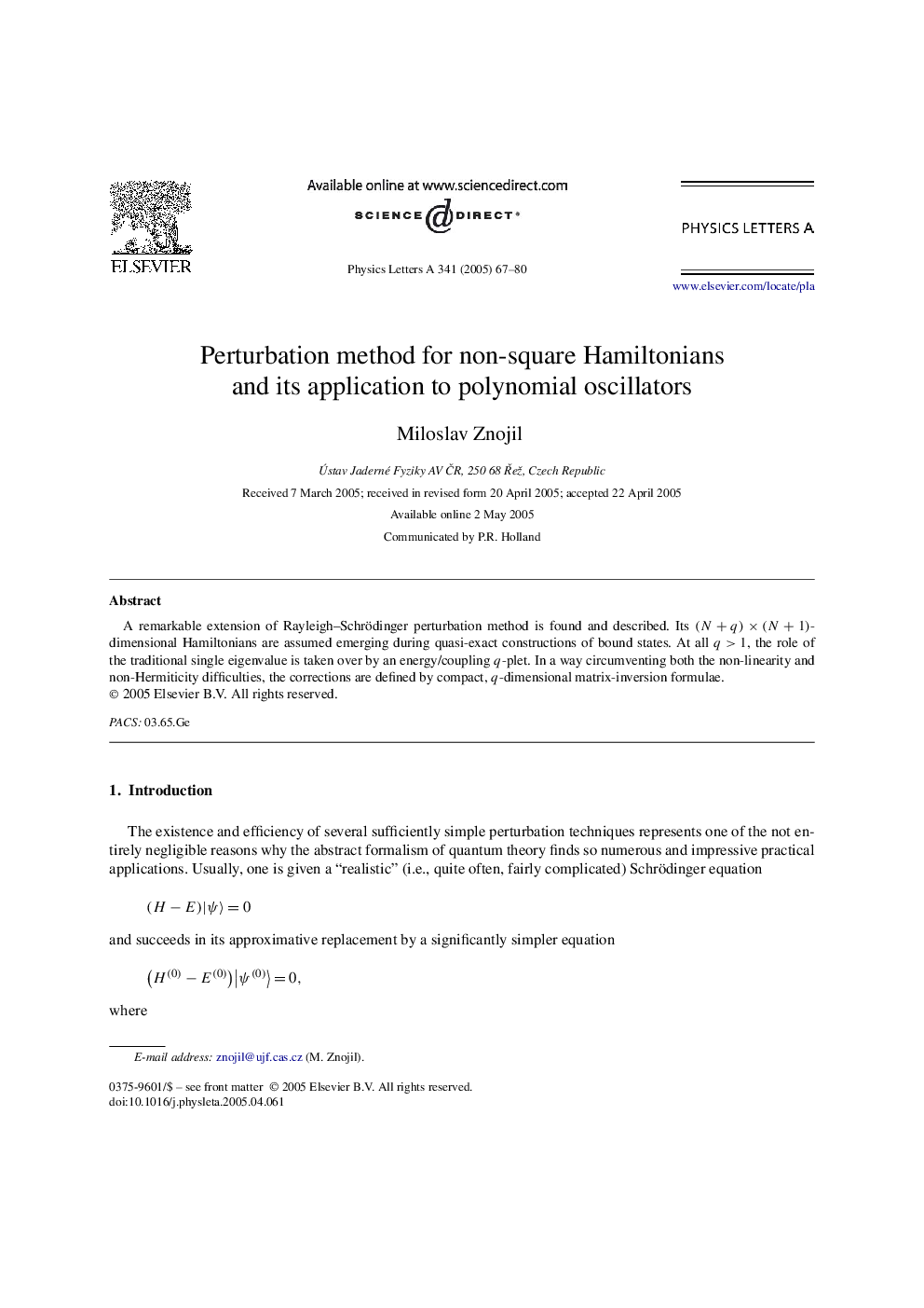 Perturbation method for non-square Hamiltonians and its application to polynomial oscillators