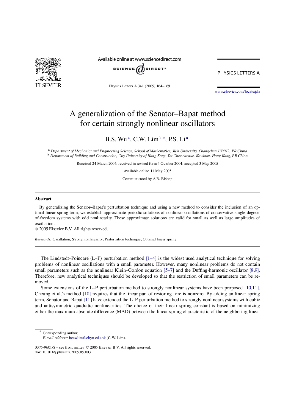 A generalization of the Senator-Bapat method for certain strongly nonlinear oscillators