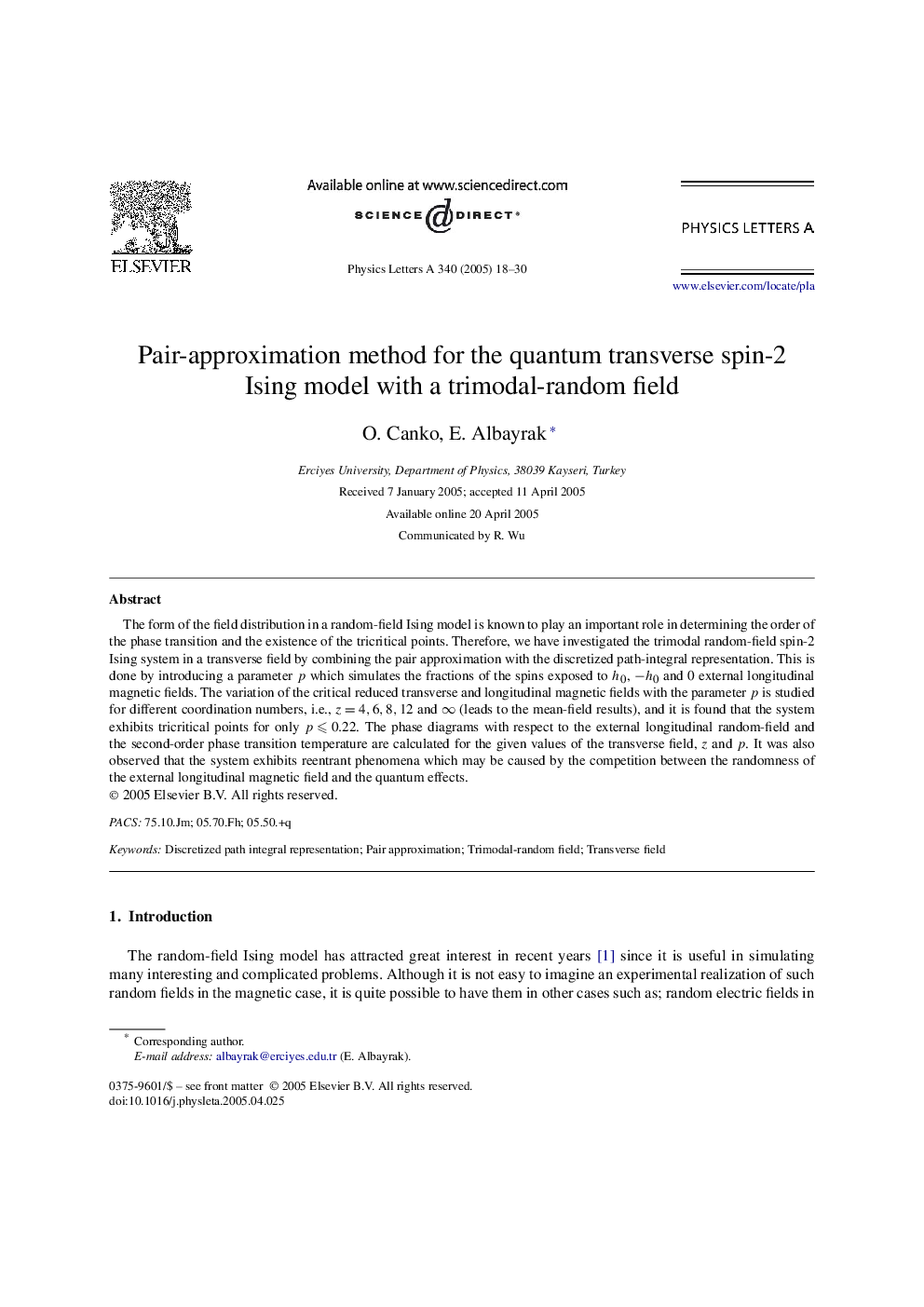 Pair-approximation method for the quantum transverse spin-2 Ising model with a trimodal-random field