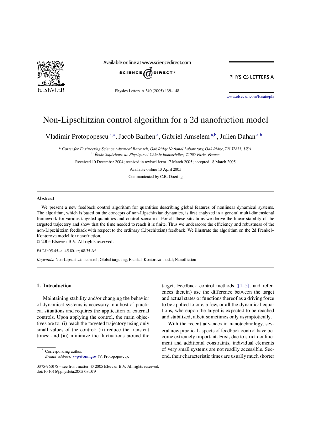 Non-Lipschitzian control algorithm for a 2d nanofriction model