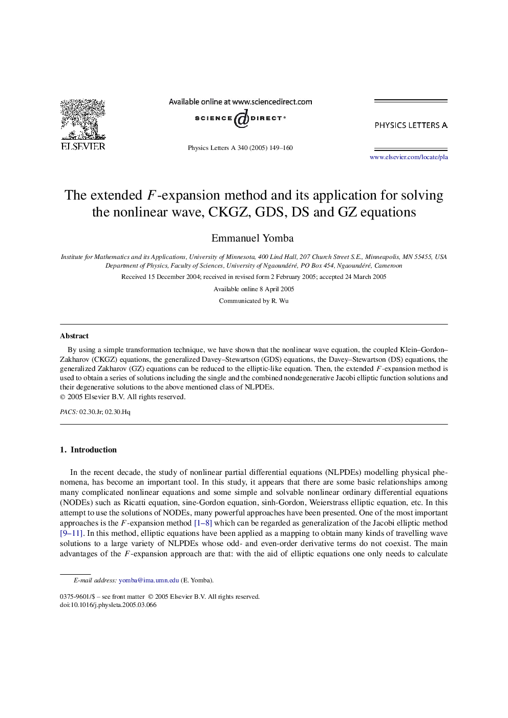 The extended F-expansion method and its application for solving the nonlinear wave, CKGZ, GDS, DS and GZ equations