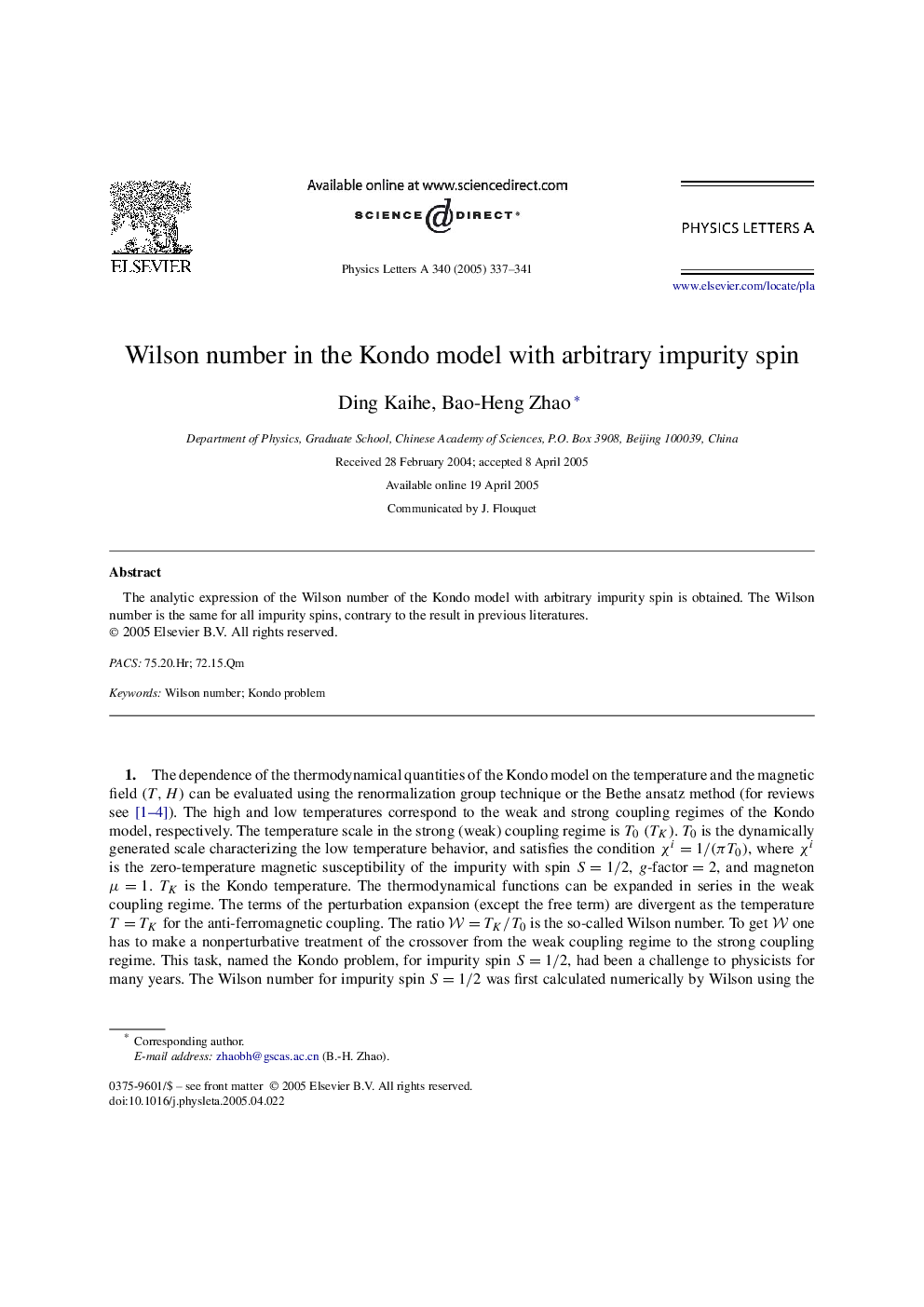 Wilson number in the Kondo model with arbitrary impurity spin