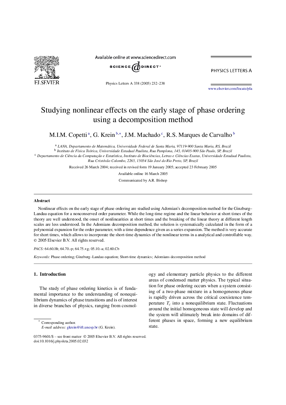 Studying nonlinear effects on the early stage of phase ordering using a decomposition method