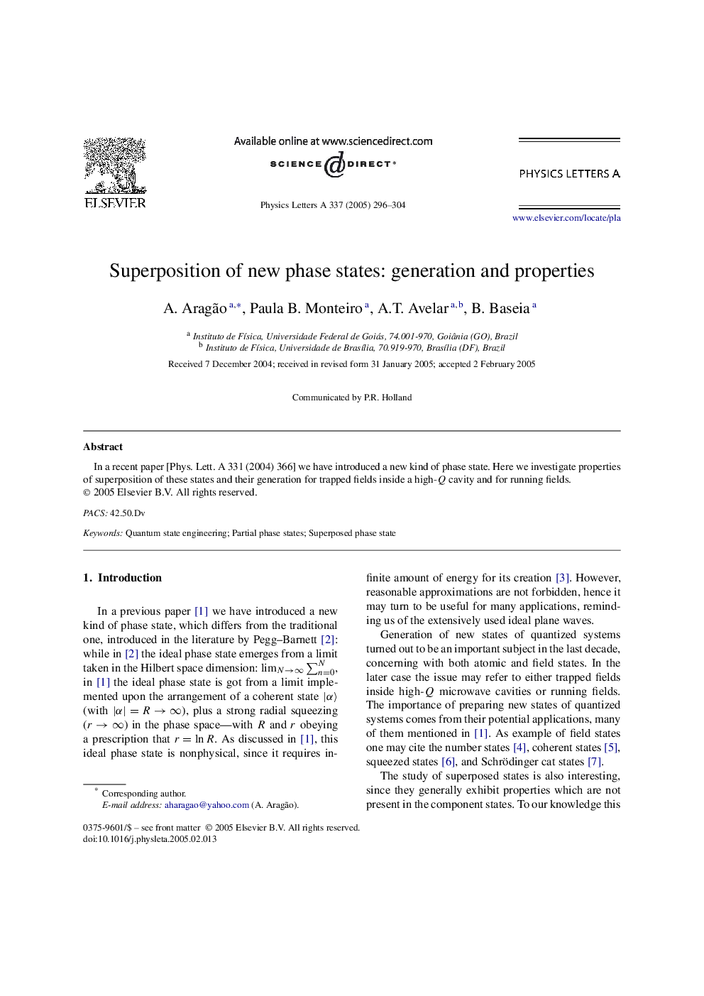 Superposition of new phase states: generation and properties