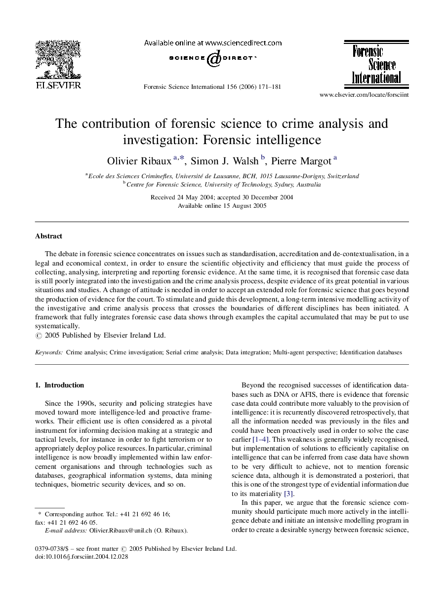 The contribution of forensic science to crime analysis and investigation: Forensic intelligence