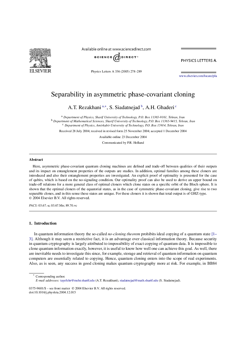 Separability in asymmetric phase-covariant cloning