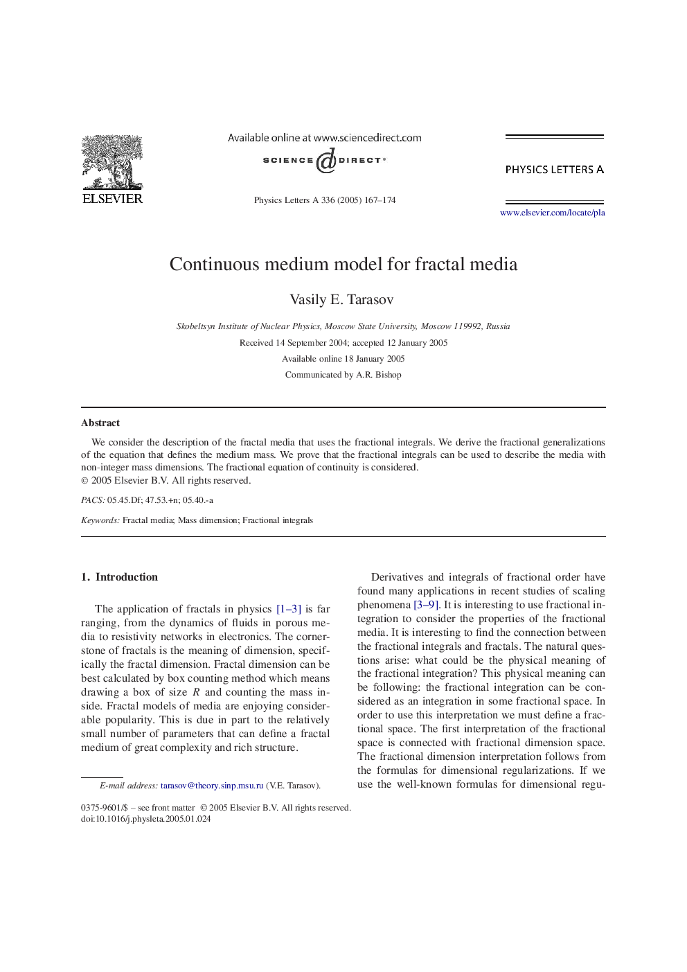 Continuous medium model for fractal media