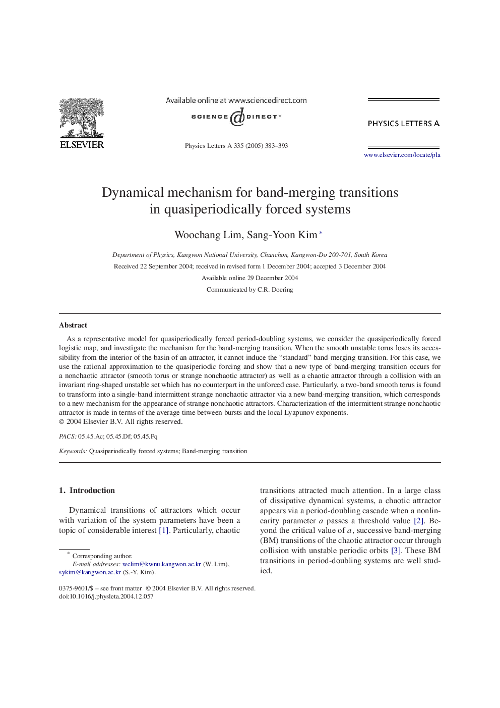 Dynamical mechanism for band-merging transitions in quasiperiodically forced systems