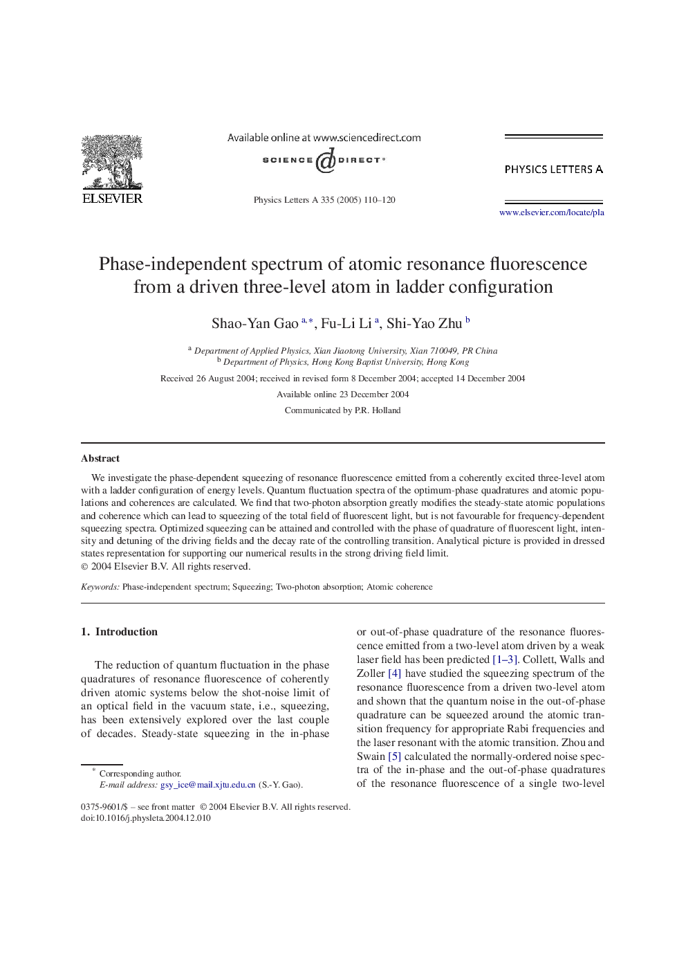 Phase-independent spectrum of atomic resonance fluorescence from a driven three-level atom in ladder configuration