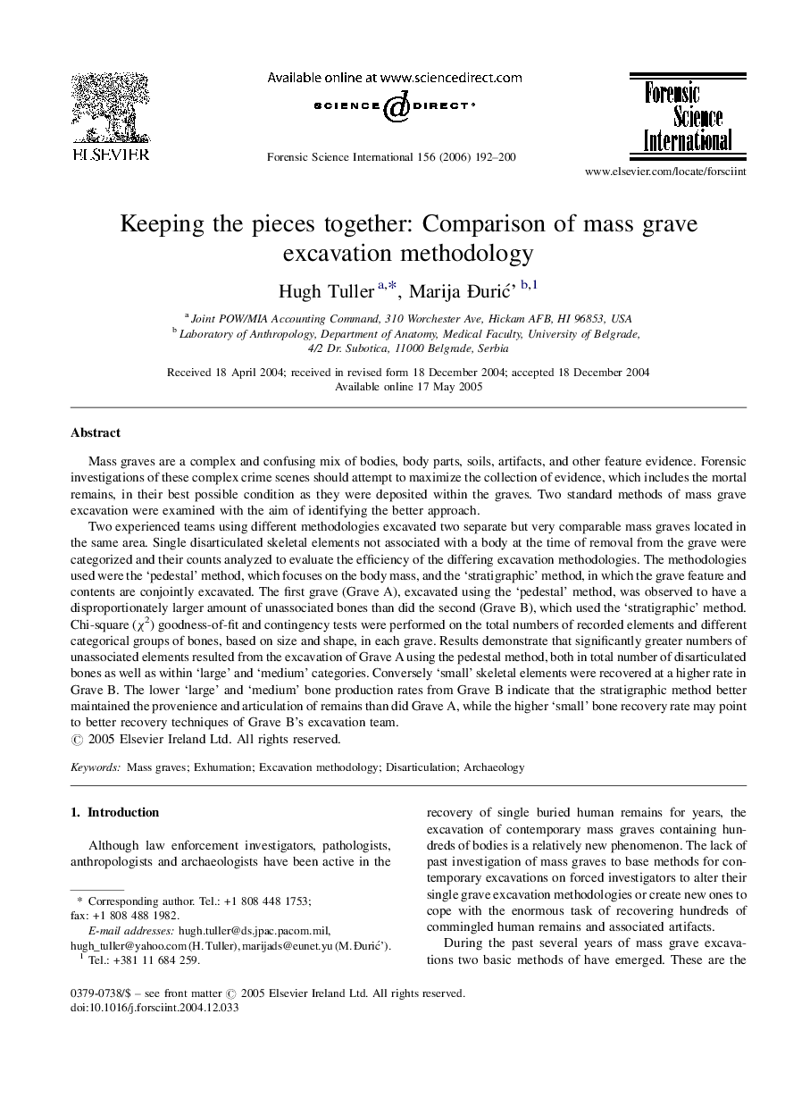 Keeping the pieces together: Comparison of mass grave excavation methodology