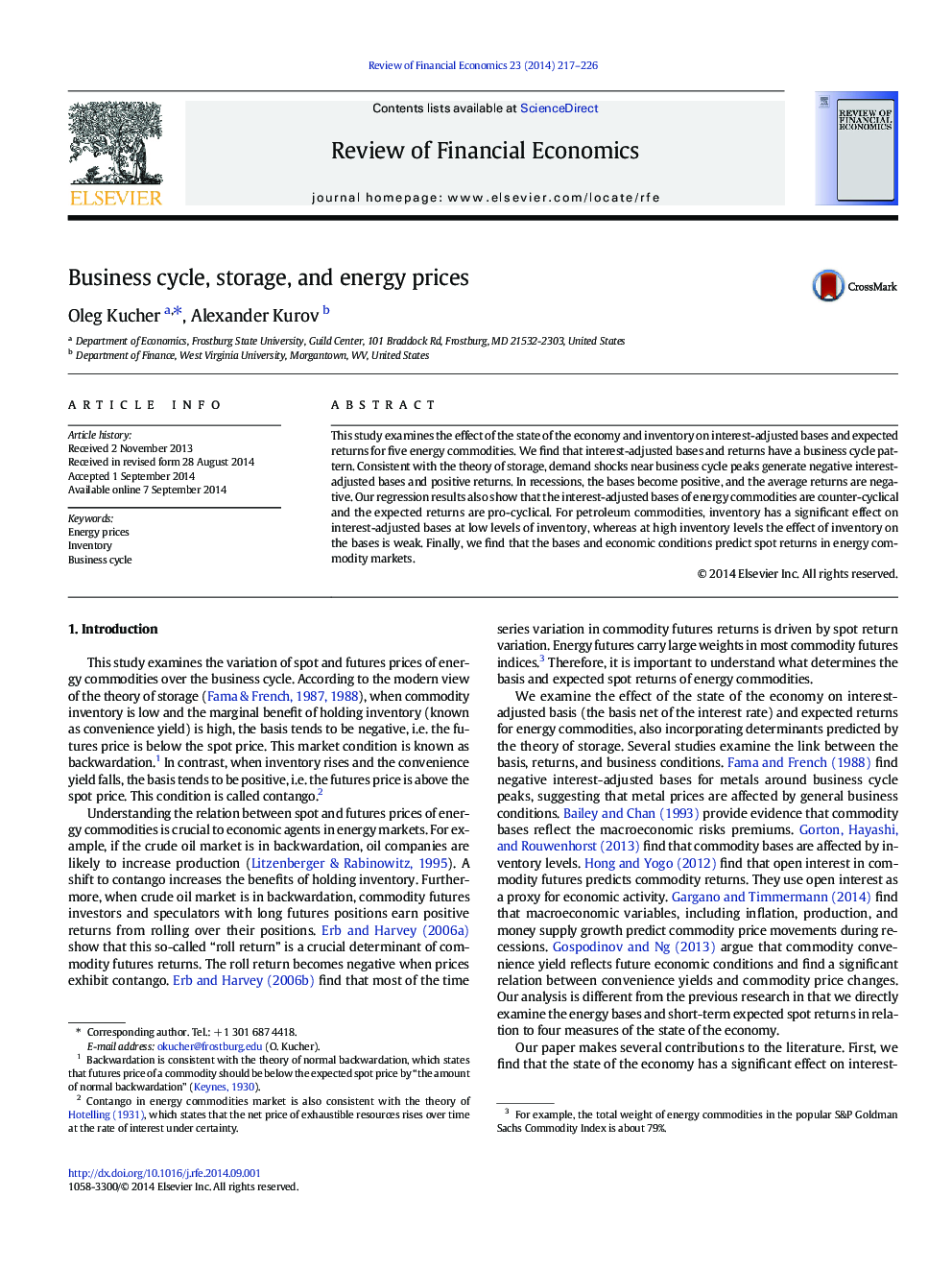 Business cycle, storage, and energy prices