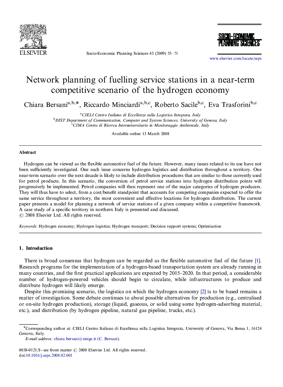 Network planning of fuelling service stations in a near-term competitive scenario of the hydrogen economy