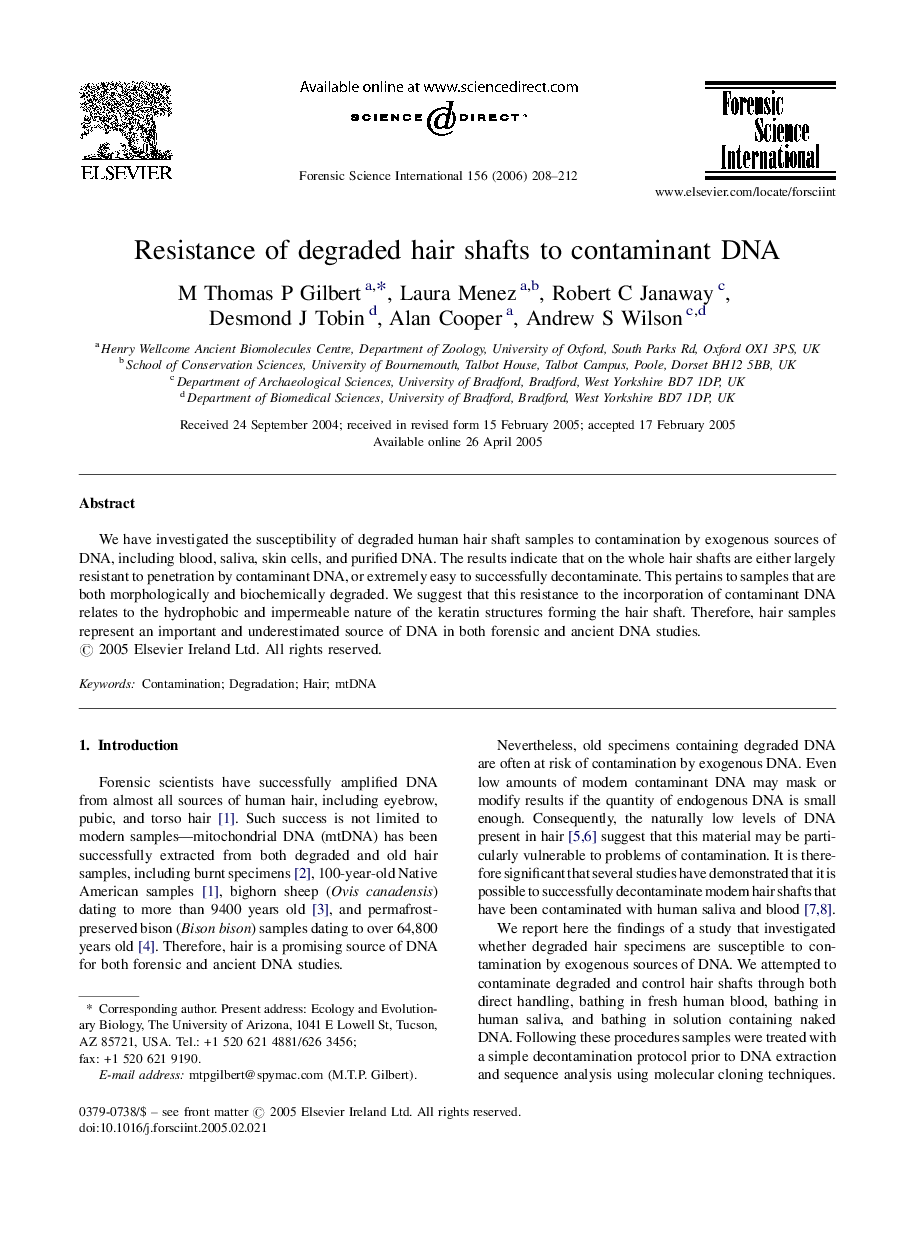 Resistance of degraded hair shafts to contaminant DNA